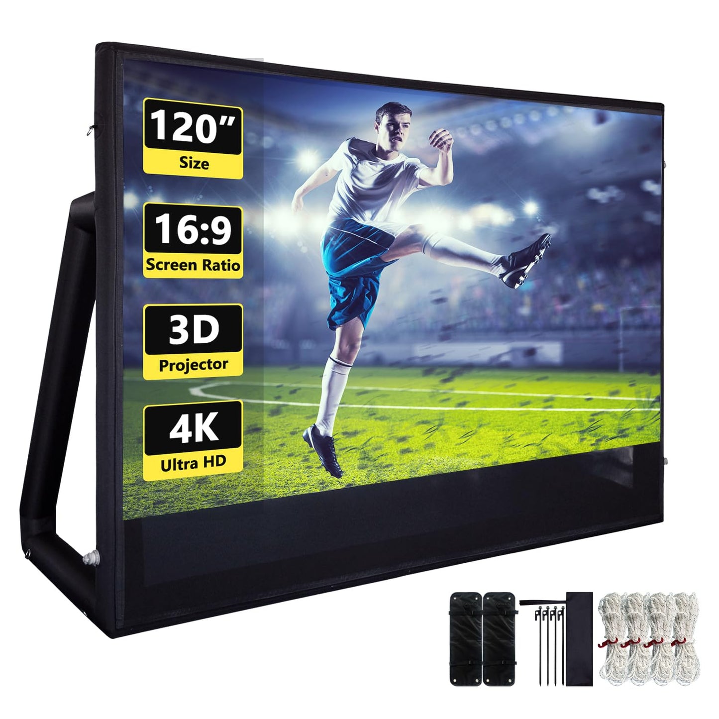 Inflatable Projector Screen, Air-Tight No Blower TPU Tarpaulin Screen, 16ft 16:9 Movie Screen for Outdoor Backyard Pool Camping Party Movie Night