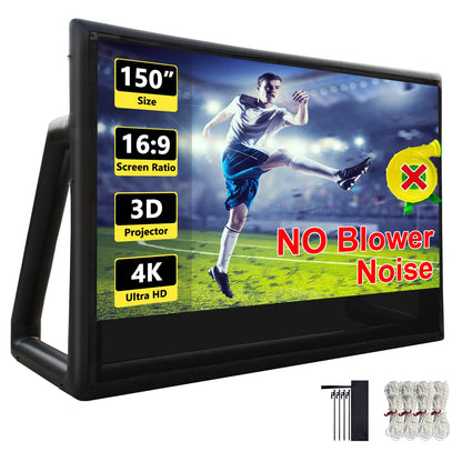 Inflatable Projector Screen, Air-Tight No Blower TPU Tarpaulin Screen, 16ft 16:9 Movie Screen for Outdoor Backyard Pool Camping Party Movie Night