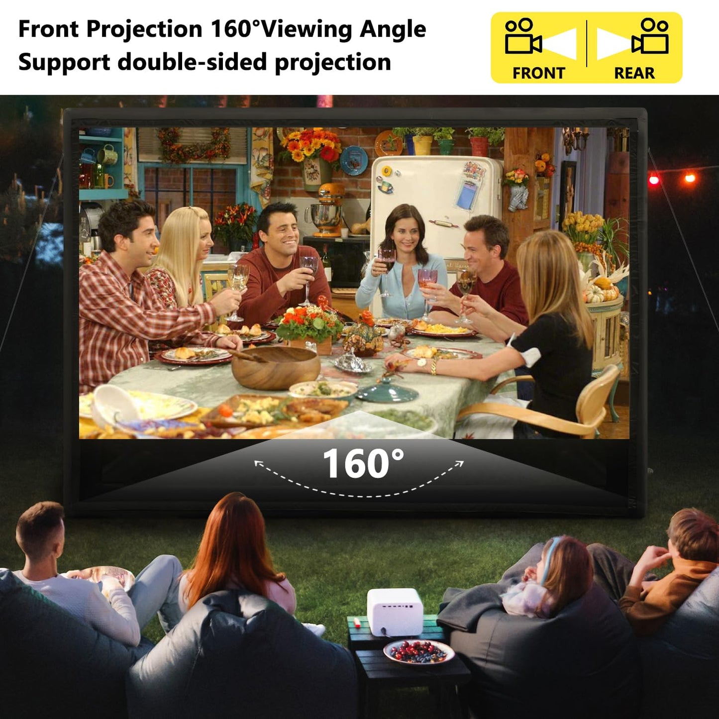 Inflatable Projector Screen, Air-Tight No Blower TPU Tarpaulin Screen, 16ft 16:9 Movie Screen for Outdoor Backyard Pool Camping Party Movie Night
