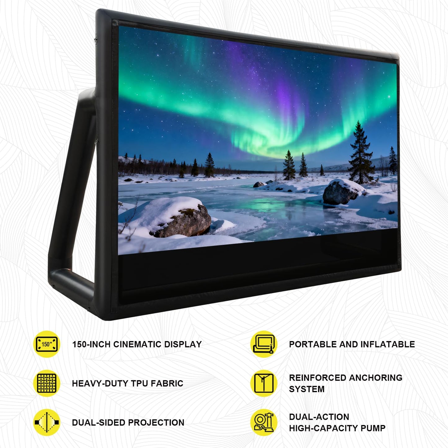 Inflatable Projector Screen, Air-Tight No Blower TPU Tarpaulin Screen, 16ft 16:9 Movie Screen for Outdoor Backyard Pool Camping Party Movie Night