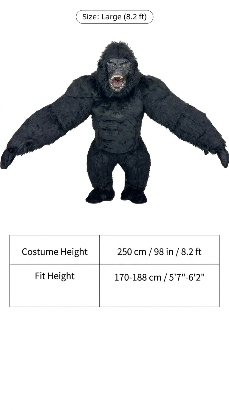Adult Giant Inflatable King Kong Gorilla Costume, Realistic Plush Blow Up Suit, Halloween Cosplay Party Mascot Outfit