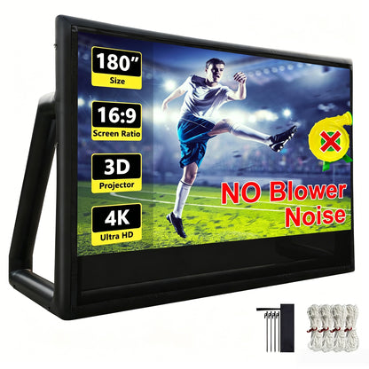Inflatable Projector Screen, Air-Tight No Blower TPU Tarpaulin Screen, 16ft 16:9 Movie Screen for Outdoor Backyard Pool Camping Party Movie Night