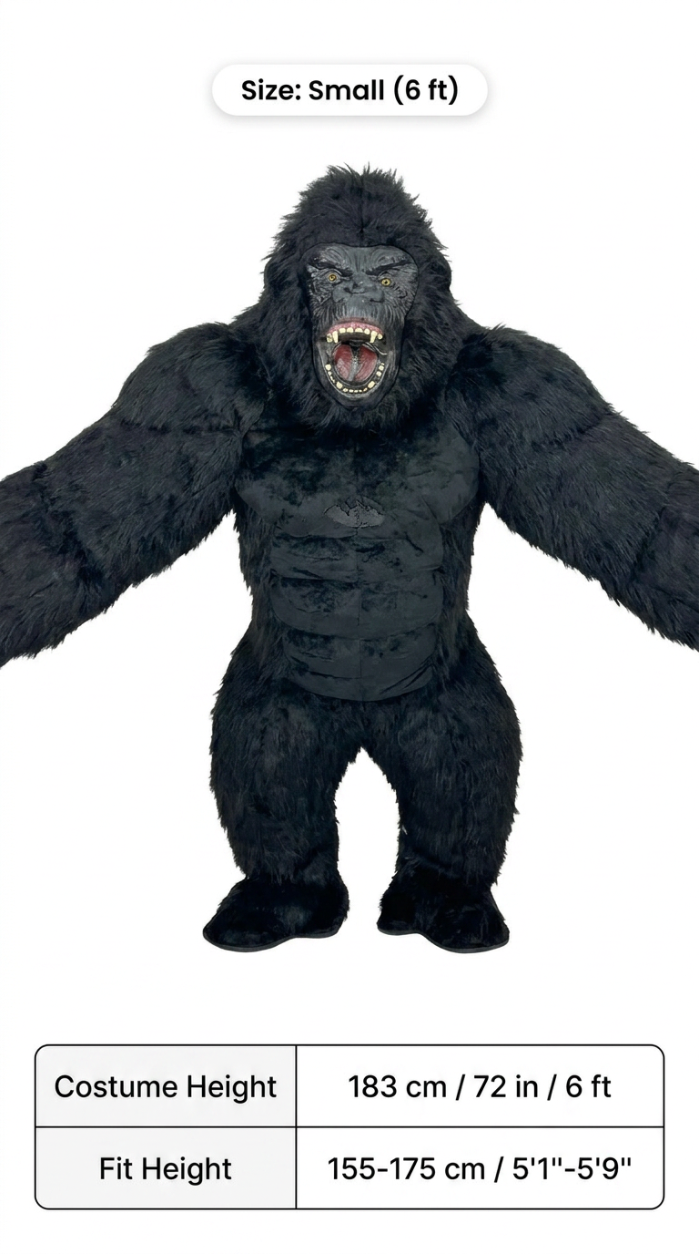 Adult Giant Inflatable King Kong Gorilla Costume, Realistic Plush Blow Up Suit, Halloween Cosplay Party Mascot Outfit
