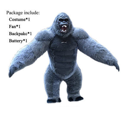 Adult Giant Inflatable King Kong Gorilla Costume, Realistic Plush Blow Up Suit, Halloween Cosplay Party Mascot Outfit