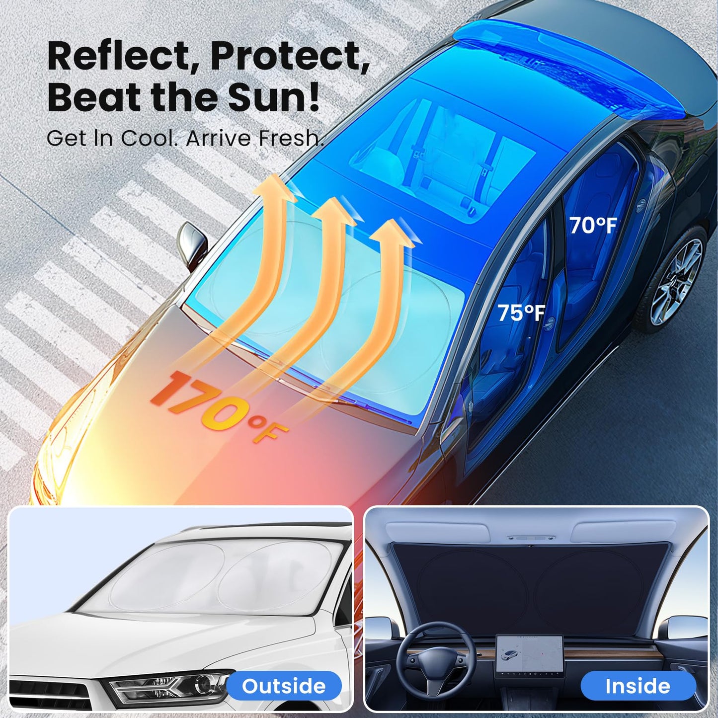 Car Windshield Sunshade – Double-Layer Design for 2X Heat Blocking, Blocks UV Rays, Foldable Sun Shade for Cars, Trucks & SUVs, Keeps Interior Cooler, Medium (59 x 31 in)