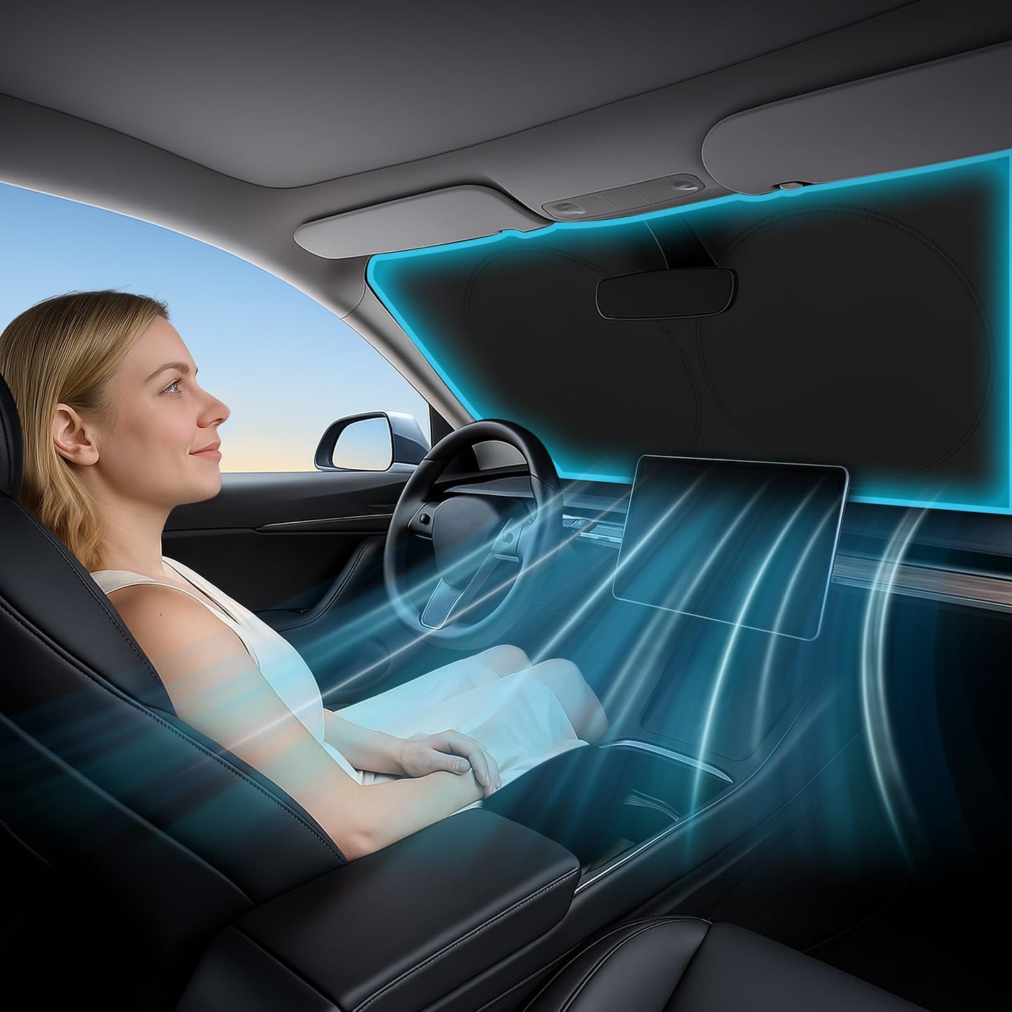 Car Windshield Sunshade – Double-Layer Design for 2X Heat Blocking, Blocks UV Rays, Foldable Sun Shade for Cars, Trucks & SUVs, Keeps Interior Cooler, Medium (59 x 31 in)