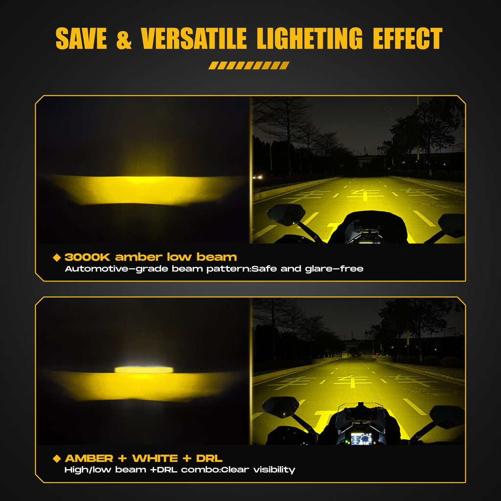 120W High Power LED Fog Lights - Amber Auxiliary Driving Lights with DRL & Strobe, IP67 Waterproof for Motorcycle, ATV, UTV and Off-Road Vehicles