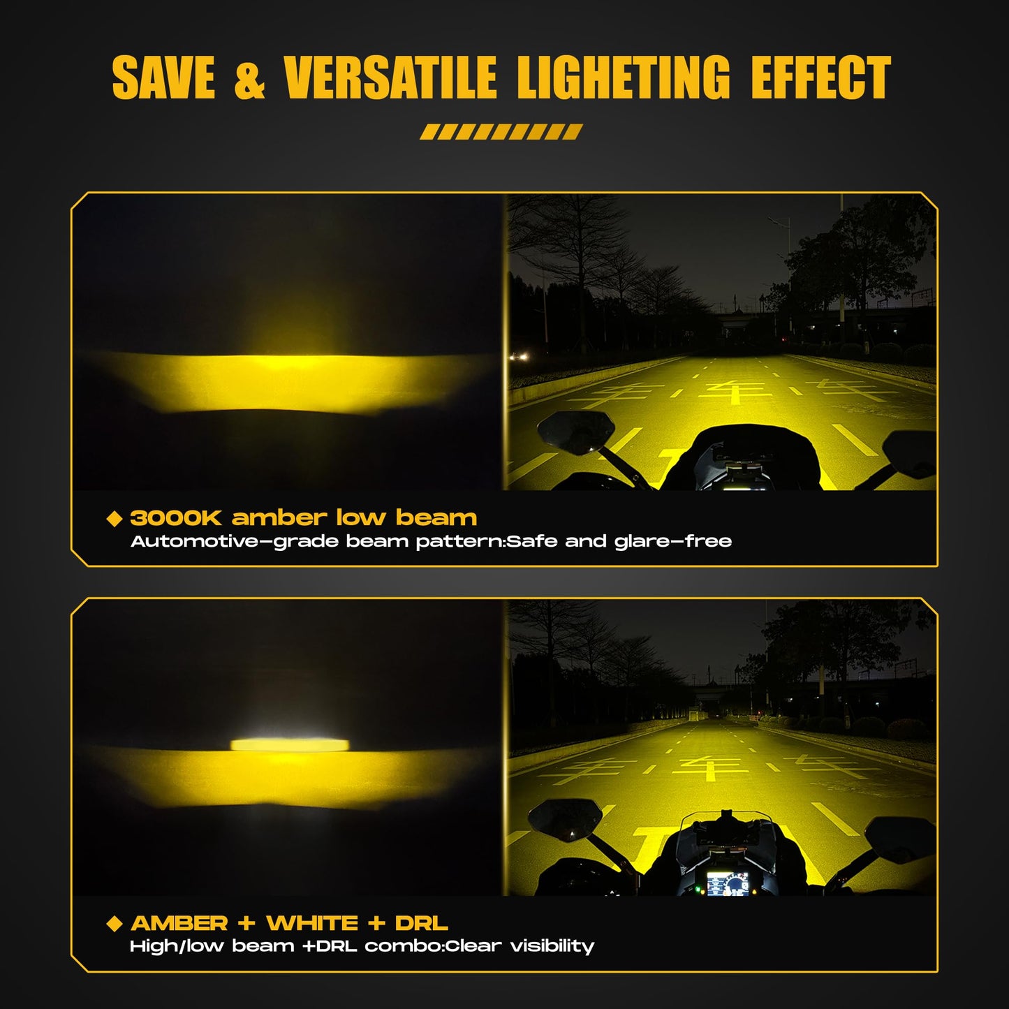 120W High Power LED Fog Lights - Amber Auxiliary Driving Lights with DRL & Strobe, IP67 Waterproof for Motorcycle, ATV, UTV and Off-Road Vehicles