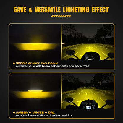 120W High Power LED Fog Lights - Amber Auxiliary Driving Lights with DRL & Strobe, IP67 Waterproof for Motorcycle, ATV, UTV and Off-Road Vehicles