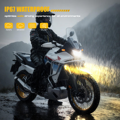 120W High Power LED Fog Lights - Amber Auxiliary Driving Lights with DRL & Strobe, IP67 Waterproof for Motorcycle, ATV, UTV and Off-Road Vehicles