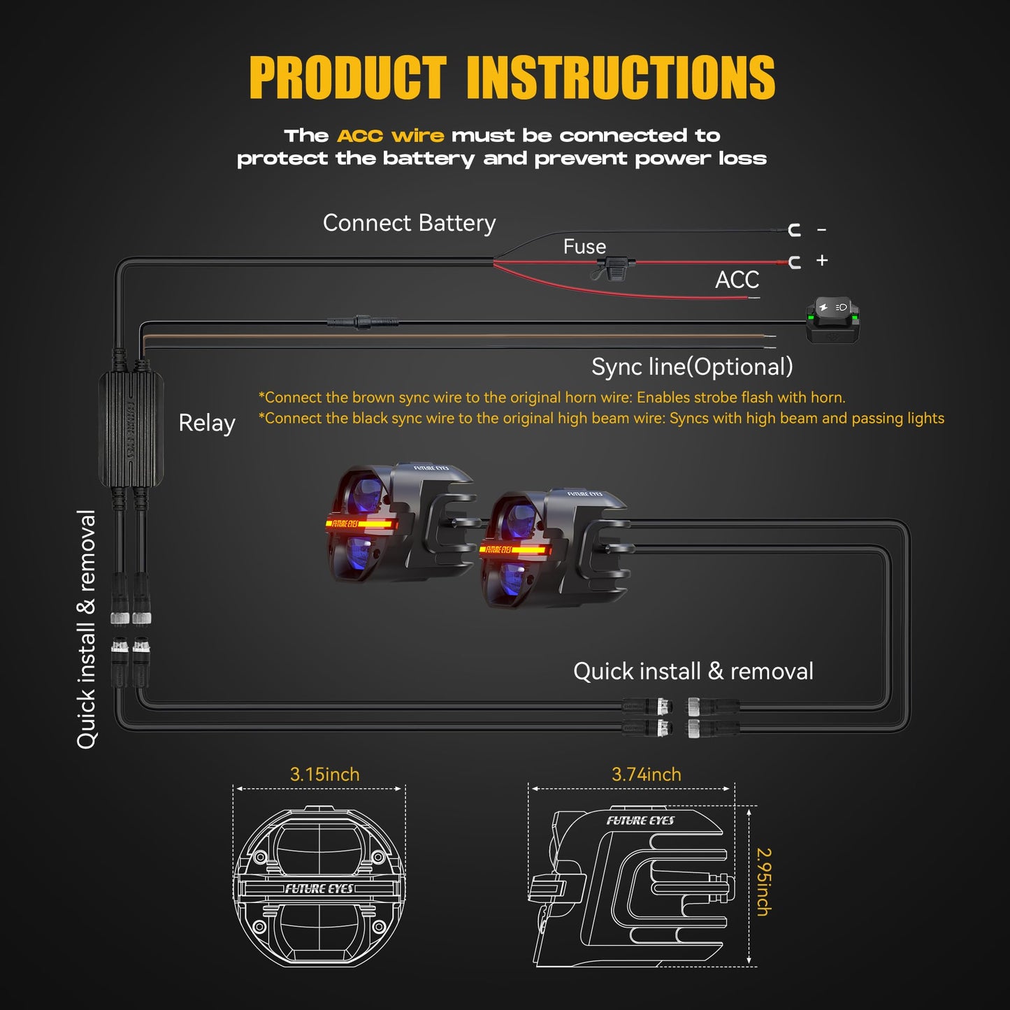120W High Power LED Fog Lights - Amber Auxiliary Driving Lights with DRL & Strobe, IP67 Waterproof for Motorcycle, ATV, UTV and Off-Road Vehicles